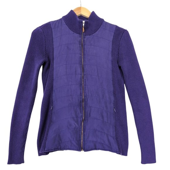 J McLaughlin Jacket Womens XS Purple Silk Rib Knit Sleeve Casual Cool Weather - Picture 1 of 9